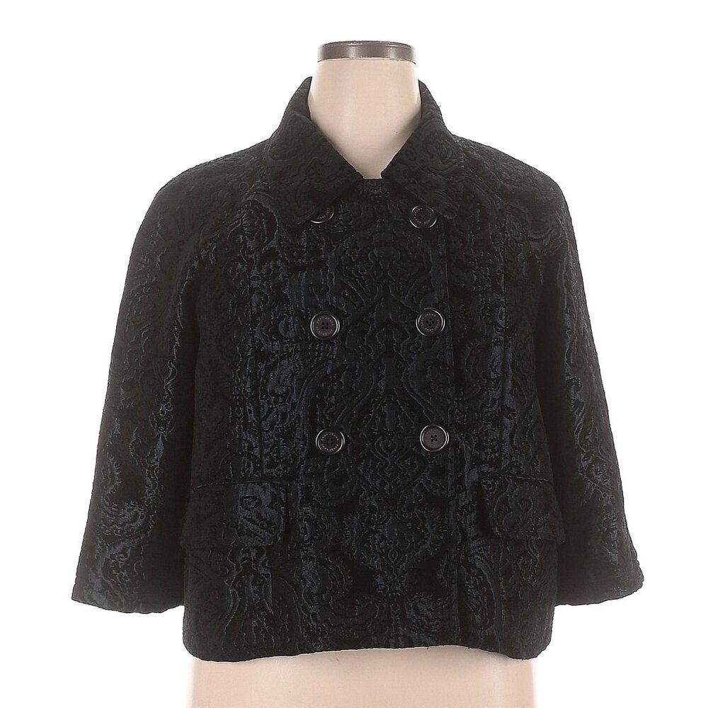 DKNY Jeans Blue Black Brocade Jacquard Damask Short Jacket Blazer Size XL